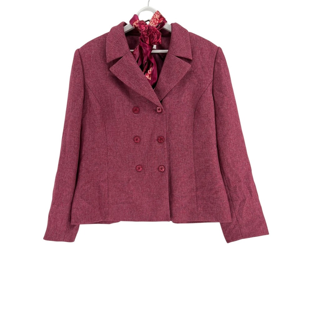 Le Suit Blazer Women 14 Berry Pink Herringbone Double Breasted Professional Work